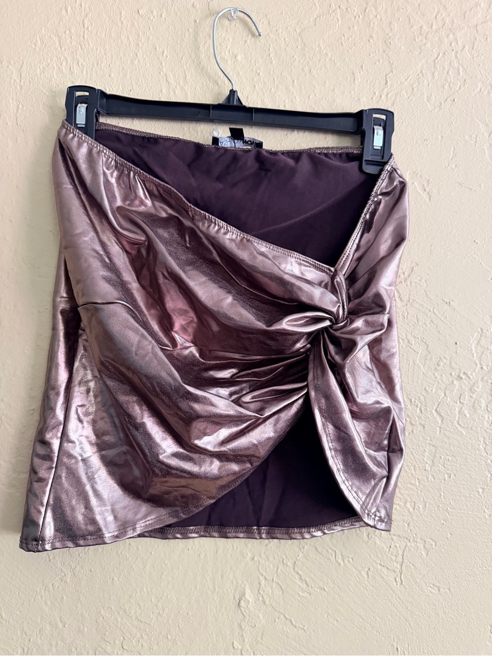 Fashion Nova Metallic Mauve Mini Skirt with Twist Detail